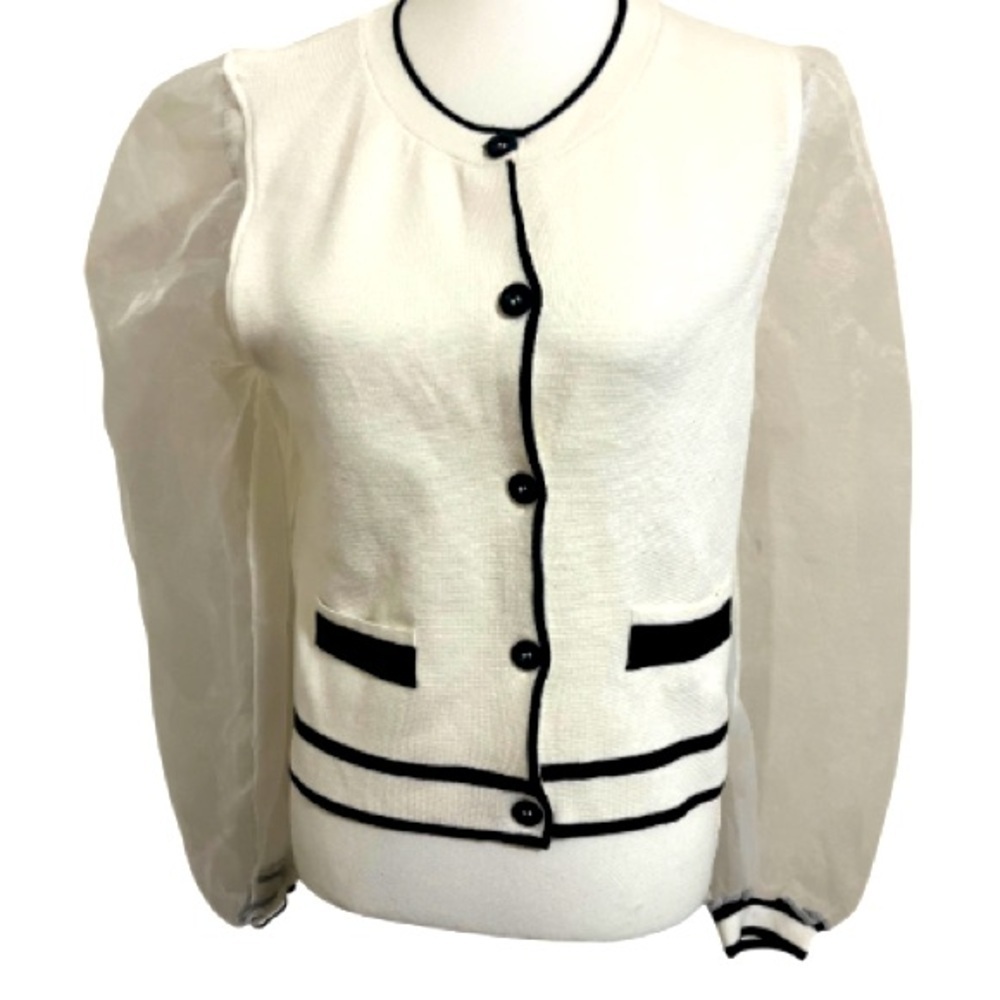 Maeve Organza-Sleeve Cardigan Sweater, at Anthropologie